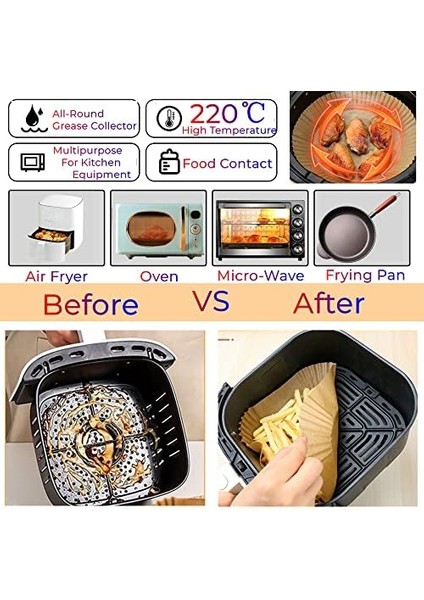 Sıcak Hava Fritözleri Için Fırın Kağıdı, 100 Adet Airfryer Pişirme Kağıdı, Yapışmaz, Yağa , Suya Hava Fritözü, Tek Kullanımlık Parşömen Kağıdı, Fırın Ve Mikrodalga Için