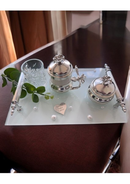 Bonding Gümüş Beyaz Incili Söz Tepsisi Nişan Tepsisi ve Damat Kahve Fincan Tepsisi fiyatları