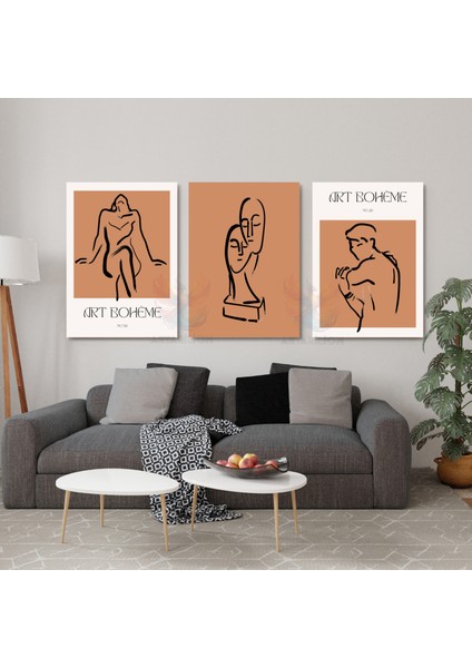 3'lü Set Kanvas Tablo Minimalist Tasarım Salon Tablosu Kadın Erkek Tablosu Bohemian Kanvas Tablo