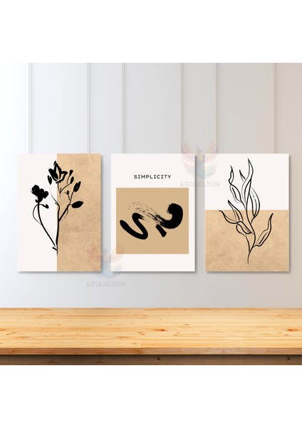 3'lü Set Kanvas Tablo Minimalist Tasarım Oturma Odası Tablosu Soyut Fırça Darbeleri Kanvas Tablo