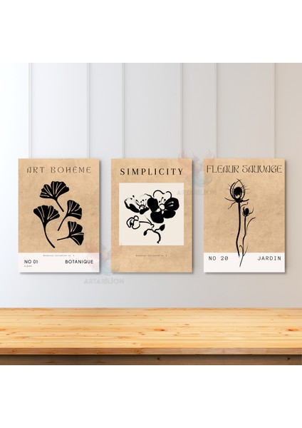 3'lü Set Kanvas Tablo Minimalist Boho Soyut Bitkiler Duvar Tablosu Salon Tablosu Bohemian Tablo