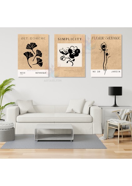 3'lü Set Kanvas Tablo Minimalist Boho Soyut Bitkiler Duvar Tablosu Salon Tablosu Bohemian Tablo