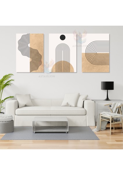 3'lü Set Kanvas Tablo Minimalist Boho Modern Line Art Oturma Odası Duvar Tablosu Kanvas Tablo