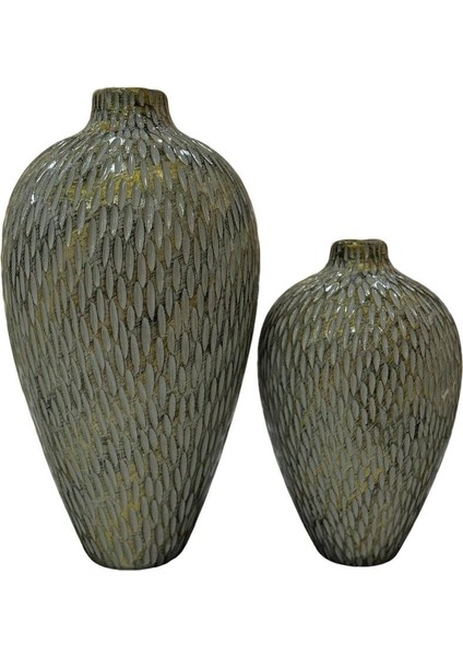 Turaç El Yapımı 2'li Dokulu Dekoratif Seramik Vazo (30 x 17 - 22 x 14 cm )- Bohem ve Japandi Tarzı, Şık fiyatları