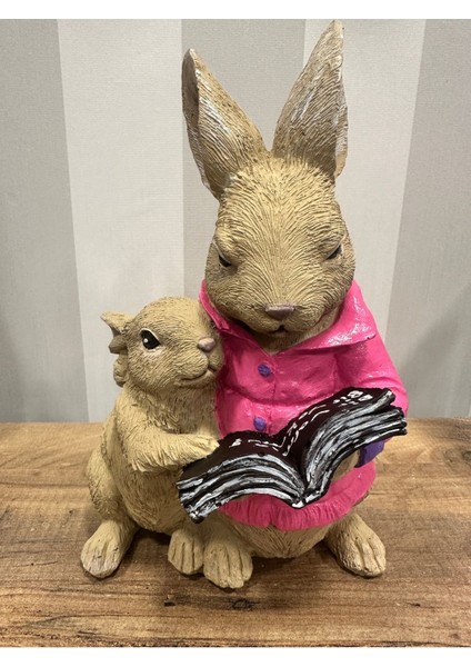 Tavşan Kitap Okuyan Anne Çocuk Tavşan Biblo Heykel fiyatları