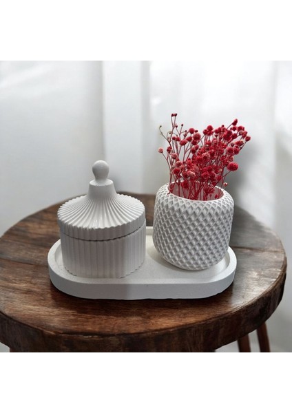 Tepsili Set, Takı Kutusu, Kalemlik Saksı 4'lü Set