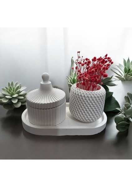 Tepsili Set, Takı Kutusu, Kalemlik Saksı 4'lü Set
