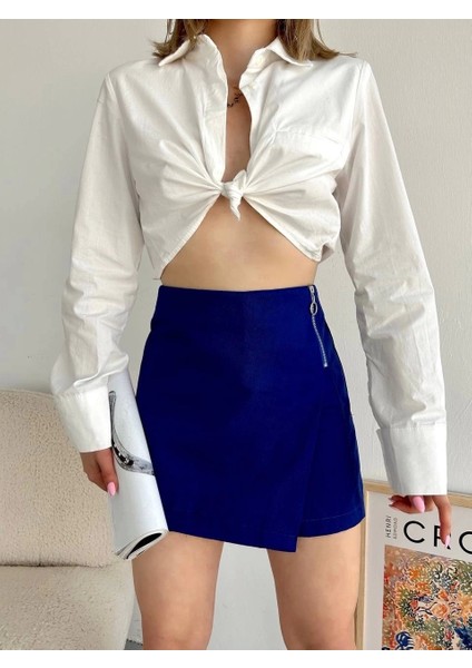 Gabardin Fermuarlı Şort Etek S24906