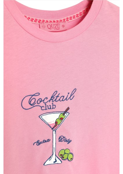 Bardak Baskılı Oversize Tişört Pembe
