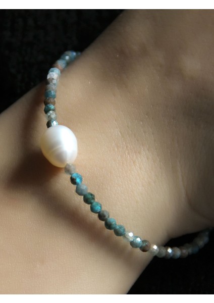 Doğal Taş Apatit Taşlı Inci Kadın Doğal Taşlı Bileklik EUB8AIT