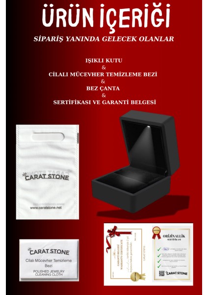 Işıklı Kutuda 1 Carat Kadın Gümüş Yüzük ve Çift Küpe (Pırlanta Işıltılı)