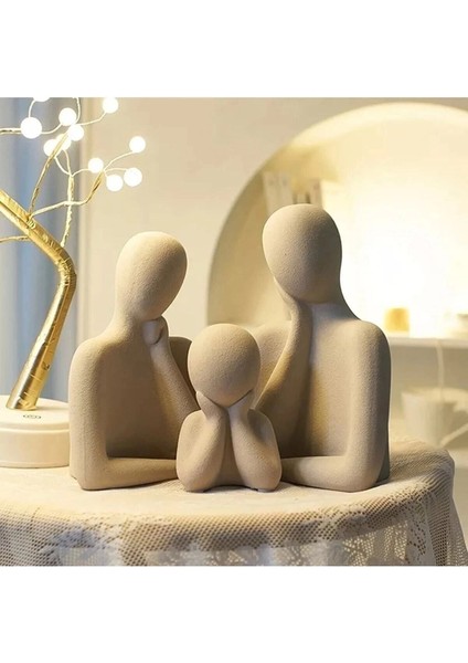3 Kişilik Beton Heykel Obje Biblo Aile Beton Minimal Obje Biblo Aile