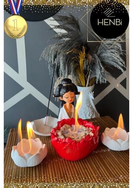 Masa Üstü Şömine + Tütsülük + Mumluk (3d) Japon, Yoga Envanter Patentli Taş Dekorasyon Bioethanol