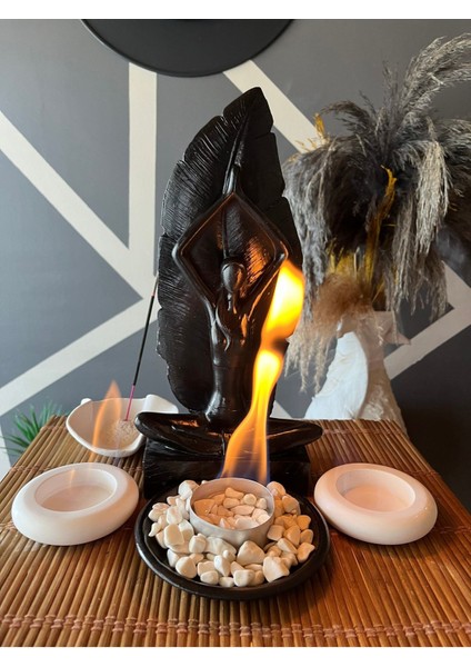 Masa Üstü Şömine + Tütsülük + Mumluk (3d) Buda, Yoga Envanter Patentli Taş Dekorasyon Bioethanol fırsatları