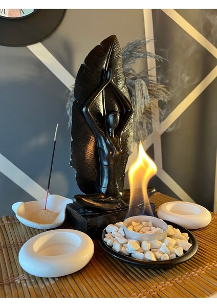 Masa Üstü Şömine + Tütsülük + Mumluk (3d) Buda, Yoga Envanter Patentli Taş Dekorasyon Bioethanol indirimleri
