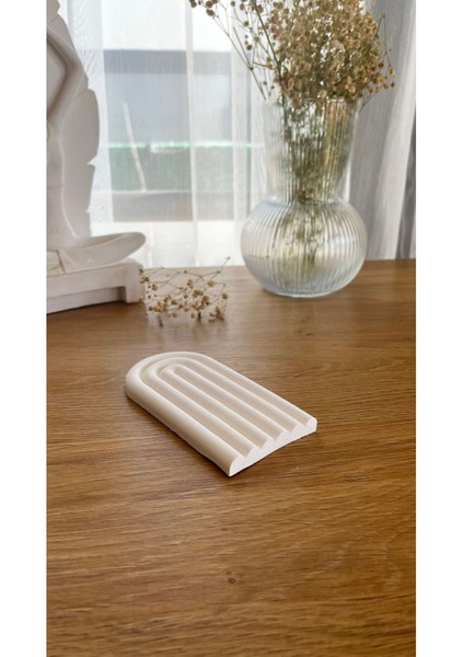 Beton Takı Tabağı Mum Tabağı Organizer Dekoratif Geometrik Çizgili Beton Tabak