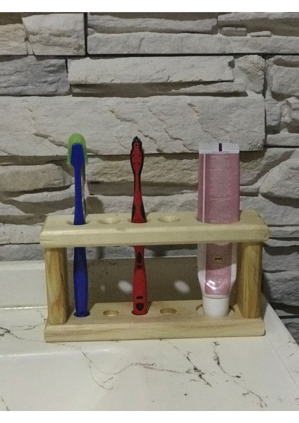 Ahşap Dekoratif Diş Macunu ve Fırça Standı ( 4 Adet Diş Fırçalık Yeri Mevcuttur. )