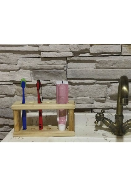 Ahşap Dekoratif Diş Macunu ve Fırça Standı ( 4 Adet Diş Fırçalık Yeri Mevcuttur. )