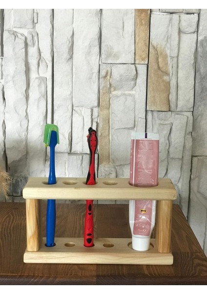 Ahşap Dekoratif Diş Macunu ve Fırça Standı ( 4 Adet Diş Fırçalık Yeri Mevcuttur. )