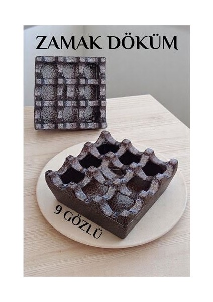 Kapaklı Zamak Döküm Kare Küllük Metal Kül Tablası - Kafe Küllüğü Kahve