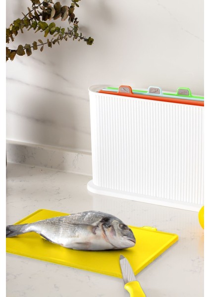 1074 Standlı Çoklu Kesme Tahtası Seti - Standlı Kesim Doğrama Tahtası Panosu- Beyaz-Çok Renkli fiyatları