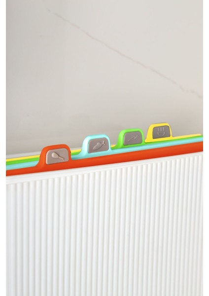 1074 Standlı Çoklu Kesme Tahtası Seti - Standlı Kesim Doğrama Tahtası Panosu- Beyaz-Çok Renkli fırsatları