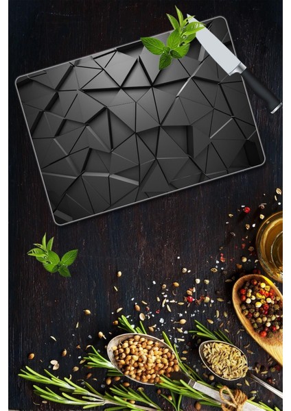 30X40 cm Cam Kesme Tahtası Siyah Üçgenler Desenli fiyatları