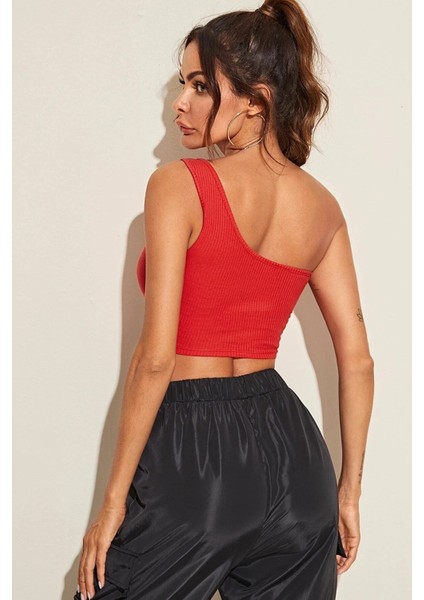 Kadın Kırmızı Tek Omuz Crop Büstiyer indirimleri