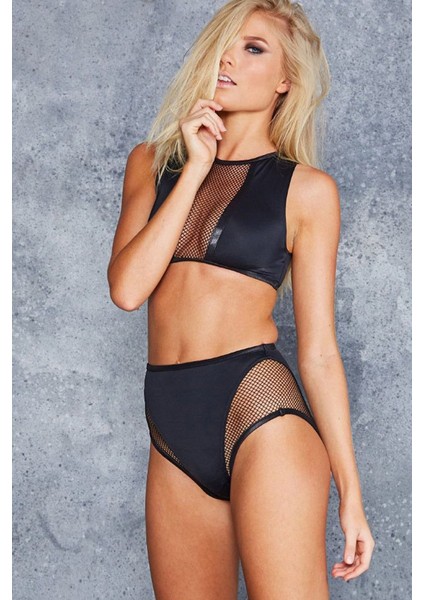 Kadın Siyah Yüksel Bel File Dekolteli Sütyen Takımı fiyatları