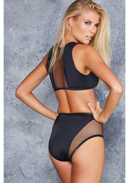 Kadın Siyah Yüksel Bel File Dekolteli Sütyen Takımı modelleri