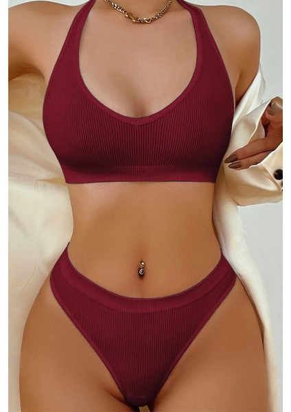 Kadın Bordo Seamless Tanga Sütyen Takım