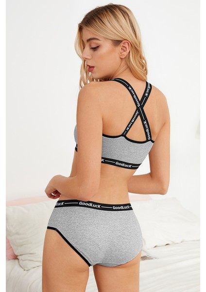 Kadın Gri Çapraz Sırtlı Yazılı Iç Çamaşır Takımı fiyatları