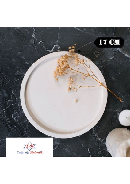 Dekoratif Çok Amaçlı Yuvarlak Sunum Tepsisi Takı Tabağı, Organizer Tabak Mum Altlığı 17 cm 2 cm