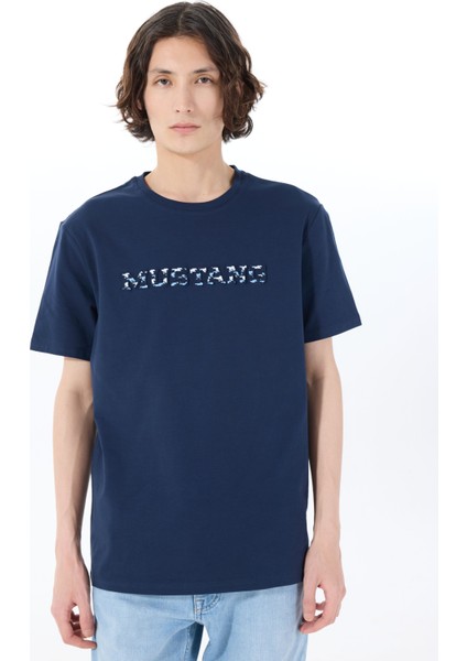 Bisiklet Yaka Baskılı Lacivert Erkek T-Shirt M5SM-TST1278