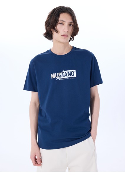 Bisiklet Yaka Baskılı Lacivert Erkek T-Shirt M5SM-TST1304