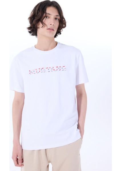 Bisiklet Yaka Baskılı Beyaz Erkek T-Shirt M5SM-TST1278