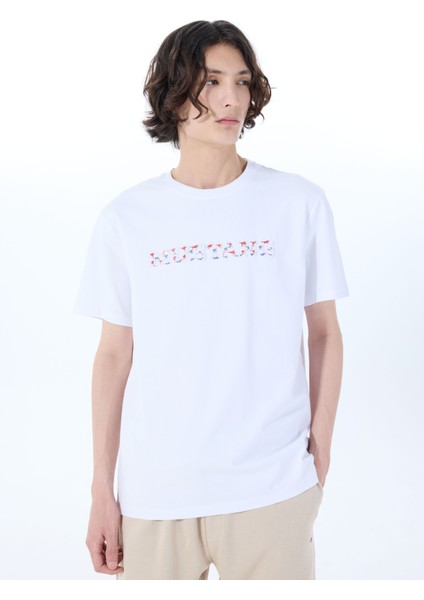 Bisiklet Yaka Baskılı Beyaz Erkek T-Shirt M5SM-TST1278
