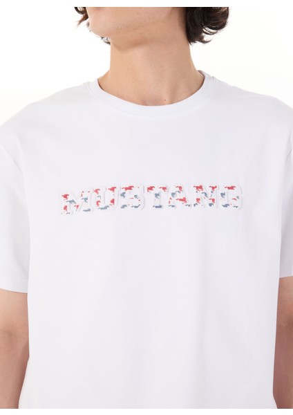 Bisiklet Yaka Baskılı Beyaz Erkek T-Shirt M5SM-TST1278