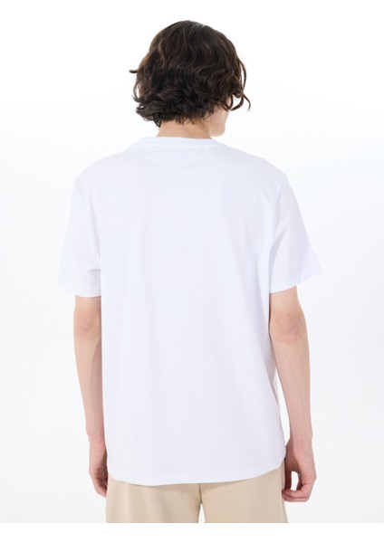 Bisiklet Yaka Baskılı Beyaz Erkek T-Shirt M5SM-TST1278