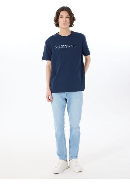 Bisiklet Yaka Baskılı Lacivert Erkek T-Shirt M5SM-TST1278
