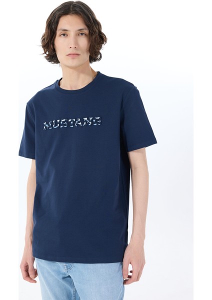 Bisiklet Yaka Baskılı Lacivert Erkek T-Shirt M5SM-TST1278