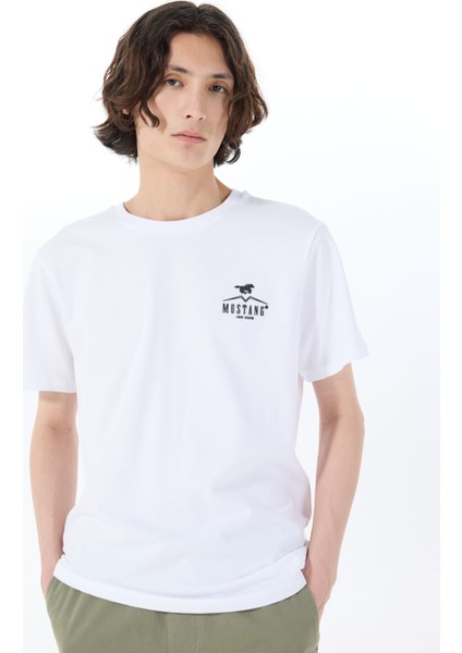 Bisiklet Yaka Baskılı Beyaz Erkek T-Shirt M5SM-TST1844