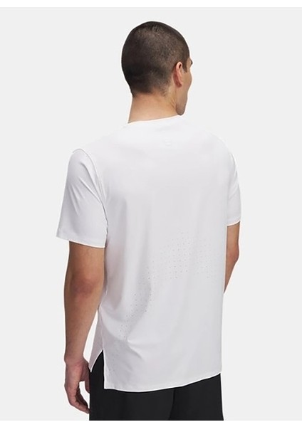 1389802-100 Ua Launch Elıte Shortsl Yuvarlak Yaka Fitted Beyaz Erkek T-Shirt