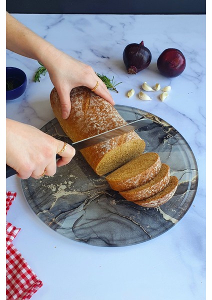 Kanallı Cam Kesme Tahtası - Cam Kesme Tablası | Gri Gold Mermer | ÇAP32CM | Patentli Ürün modelleri