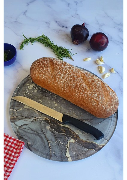 Kanallı Cam Kesme Tahtası - Cam Kesme Tablası | Gri Gold Mermer | ÇAP32CM | Patentli Ürün fırsatları