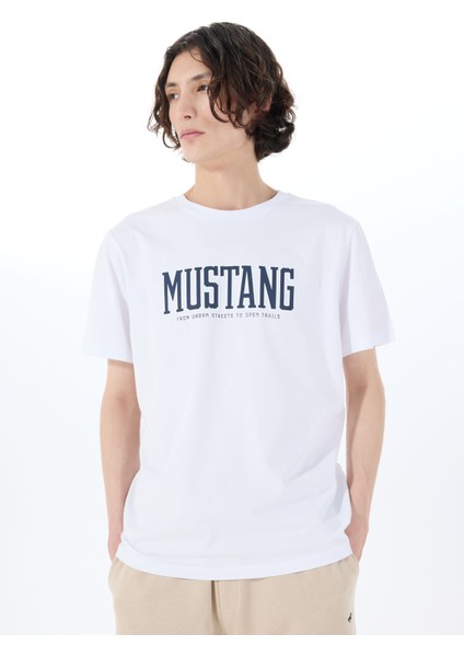 Bisiklet Yaka Baskılı Beyaz Erkek T-Shirt M5SM-TST1291