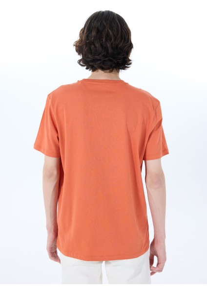 Bisiklet Yaka Baskılı Turuncu Erkek T-Shirt M5SM-TST1291
