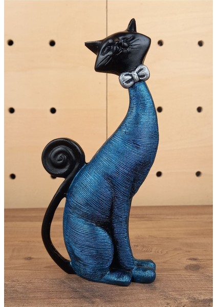 Dekoratif Romantik Ikili Kedi Biblo Polyester Mavi 21 x 9 cm Ev ve Ofis Dekorasyon Aksesuarları