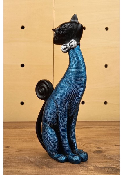 Dekoratif Romantik Ikili Kedi Biblo Polyester Mavi 21 x 9 cm Ev ve Ofis Dekorasyon Aksesuarları