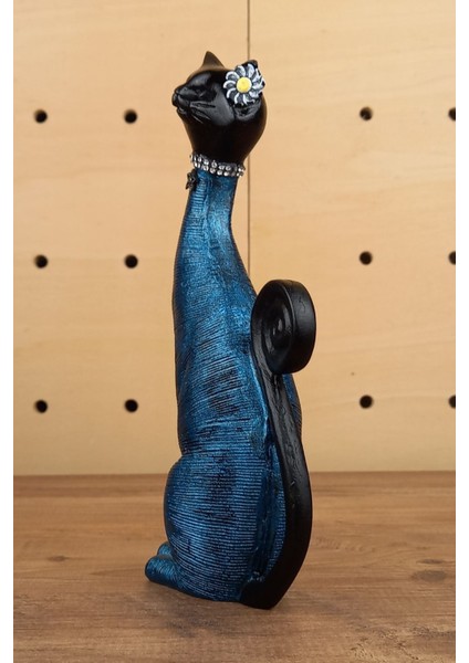 Dekoratif Romantik Ikili Kedi Biblo Polyester Mavi 21 x 9 cm Ev ve Ofis Dekorasyon Aksesuarları